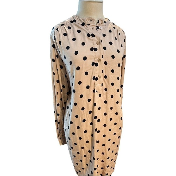 H&m Short Balloon-Sleeved Tunic Dress Beige And Black Dotted Size Medium NWT - Picture 3 of 12